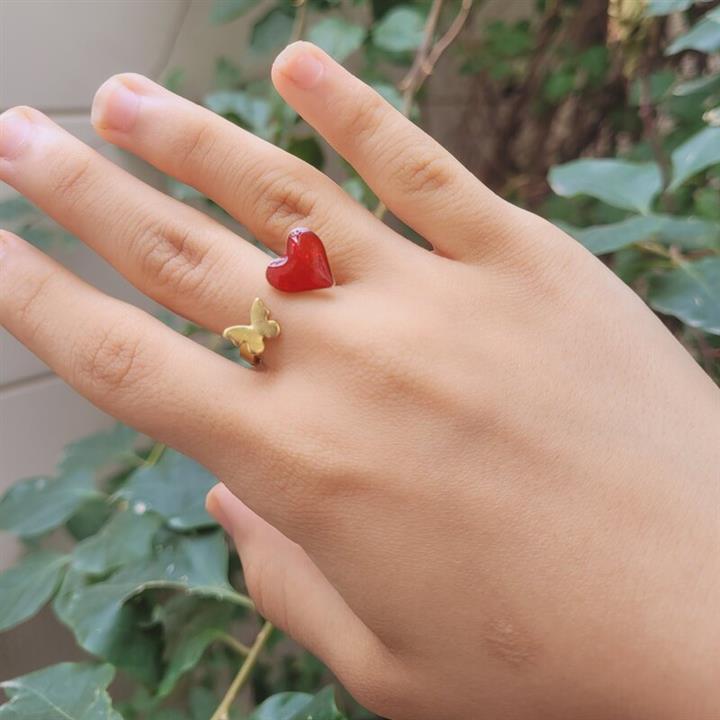 انگشتر  دوکله پروانه ای  رزینی قلبی مناسب ولنتاین و روز مادر